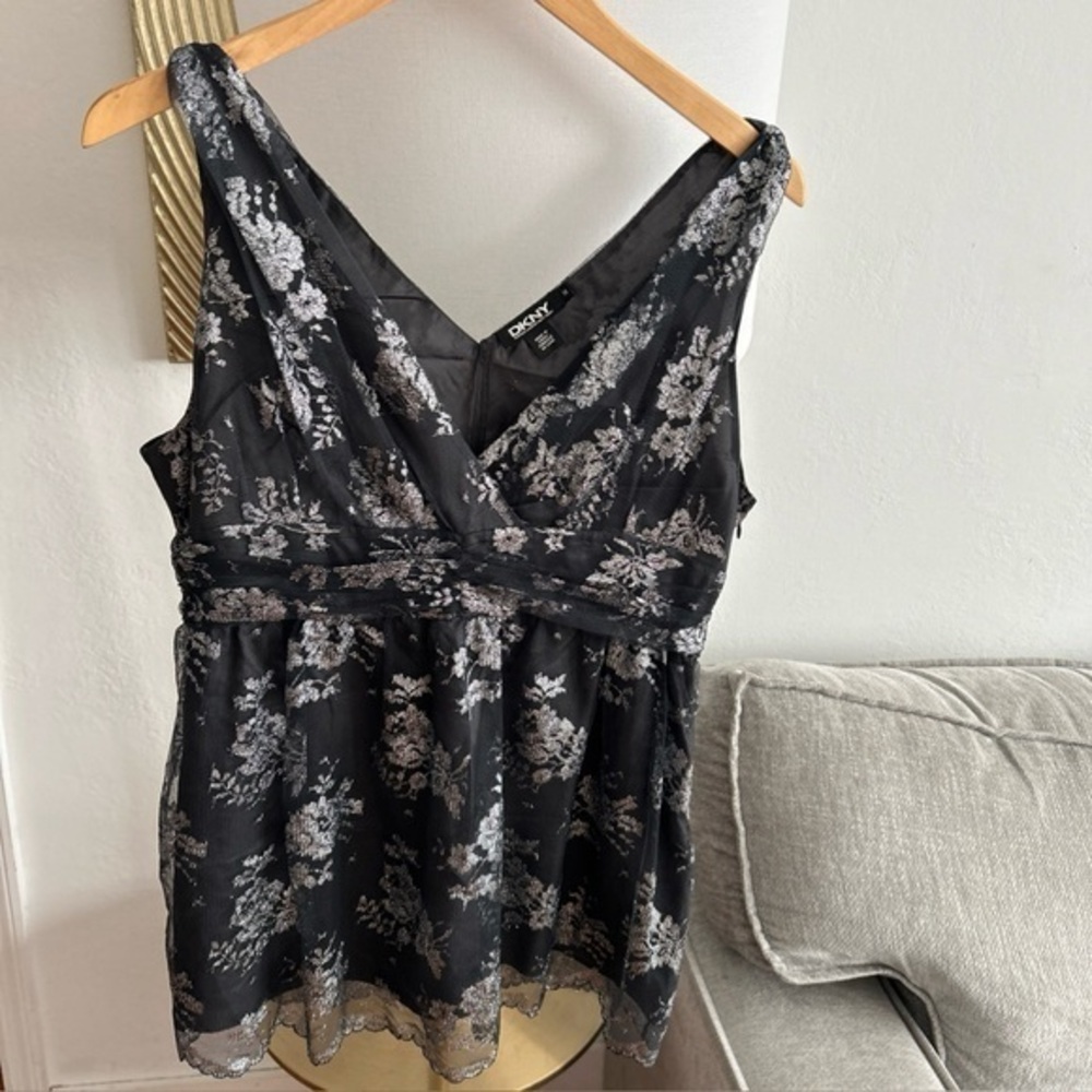 DKYN Y2K Black Babydoll  Lace Top Size 14 Floral Whimsigoth